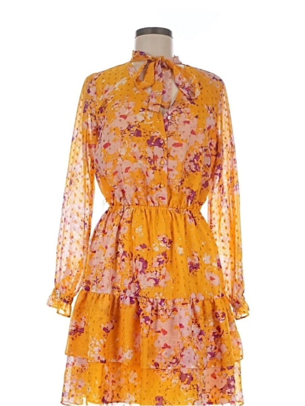Nanette Nanette Lepore Yellow Floral Sheer Overlay Dress